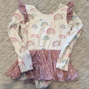 Cheeky plum Farrah over the Rainbow long sleeve leotard size 7